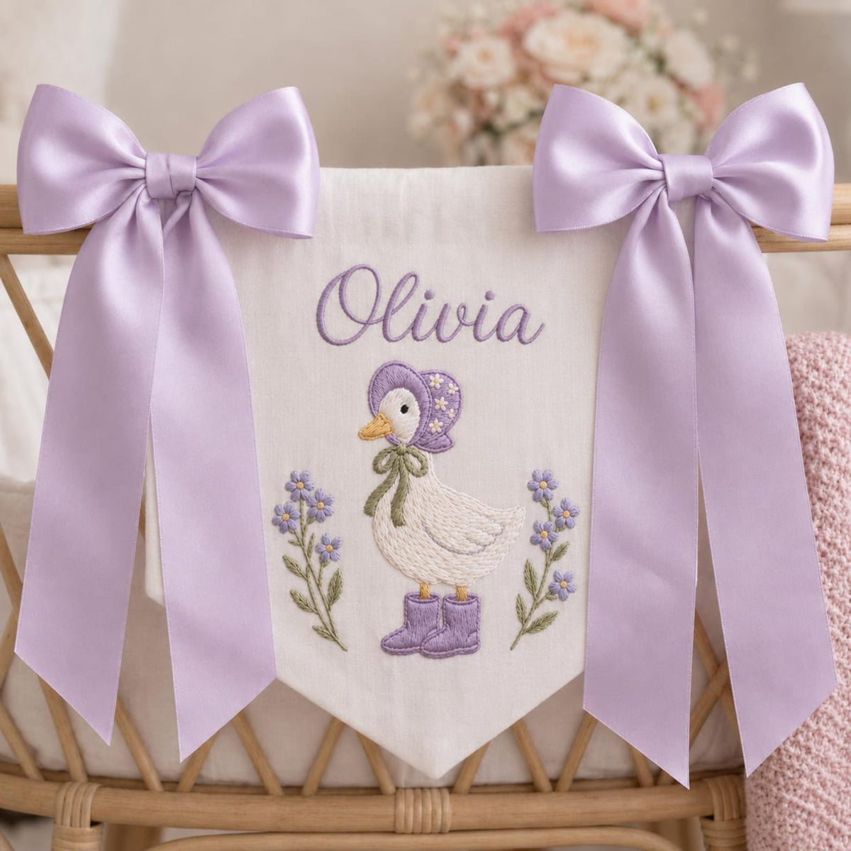 Embroidered Baby Name Banner, Custom Nursery Door Sign, Baby Announcement Banner Hospital Door Sign