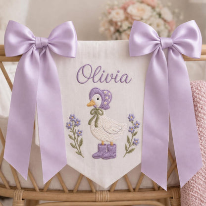 Embroidered Baby Name Banner, Custom Nursery Door Sign, Baby Announcement Banner Hospital Door Sign