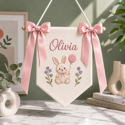 Personalized Bunny Baby Name Banner, Custom Nursery Door Sign, Bunny Baby Banner