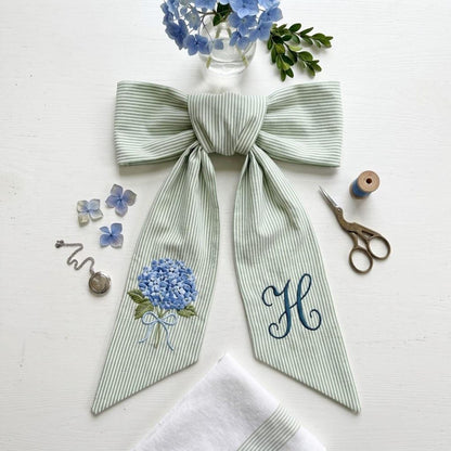Hydrangea Wreath Sash with Ricrac Edge, Door Decor