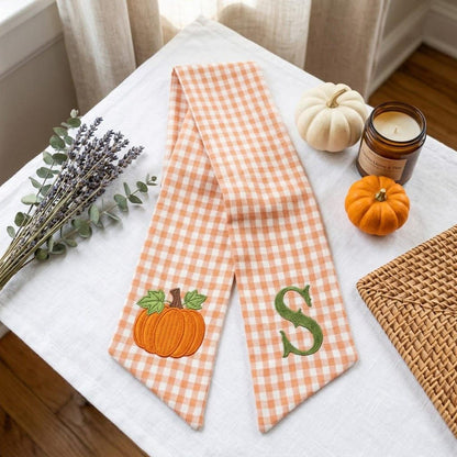 Custom Pumpkin Fall Wreath Sash, Fall Wreath Scarf with Initial
