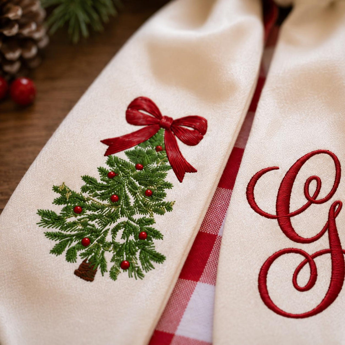 Christmas Tree Wreath Sash With Monogram, Double Wreath Sash