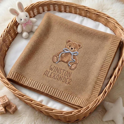 Personalized Embroidered Teddy Bear Baby Blanket with Name