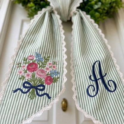 Floral Coquette Wreath Sash, Custom Monogram Toile