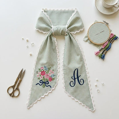 Floral Coquette Wreath Sash, Custom Monogram Toile