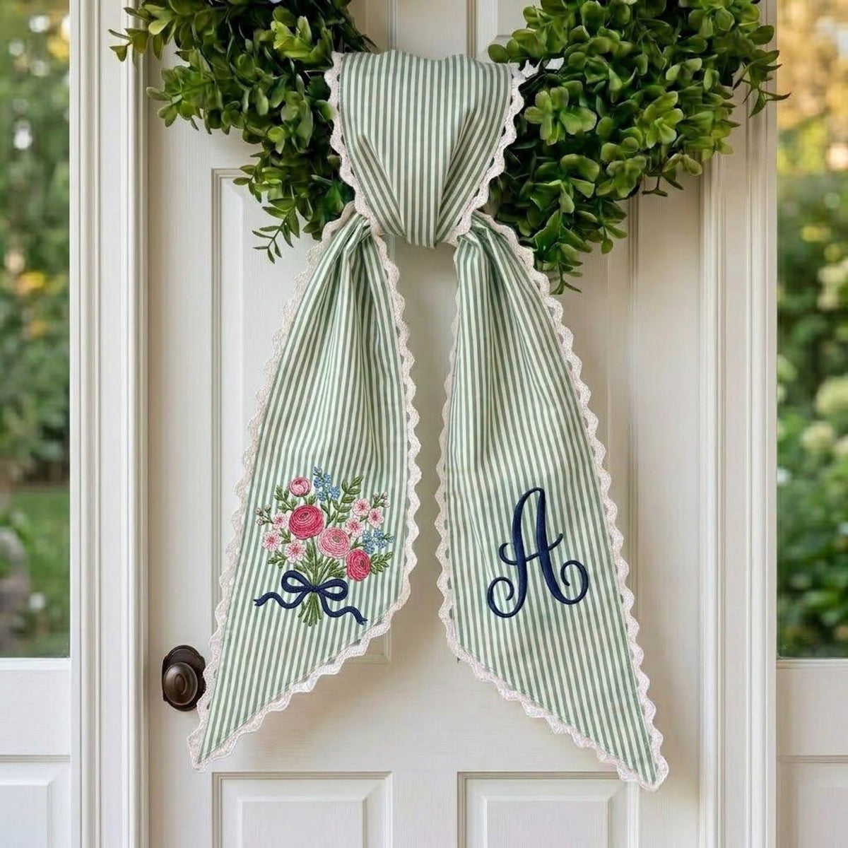 Floral Coquette Wreath Sash, Custom Monogram Toile