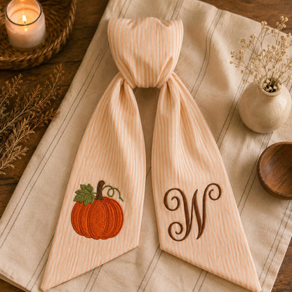 Thanksgiving Wreath Sash, Personalized Pumpkin Monogram Door Sash, Seersucker