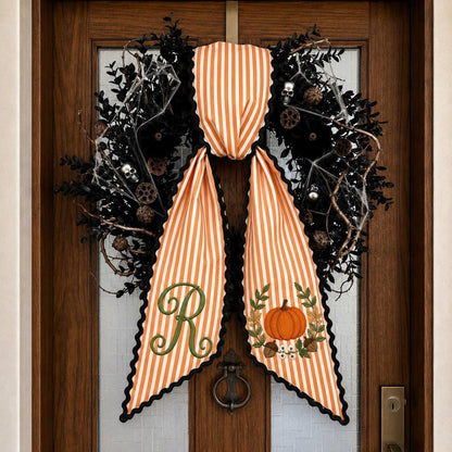 Personalized Fall Door Sash, Custom Pumpkin Wreath Bow Wreath Sash