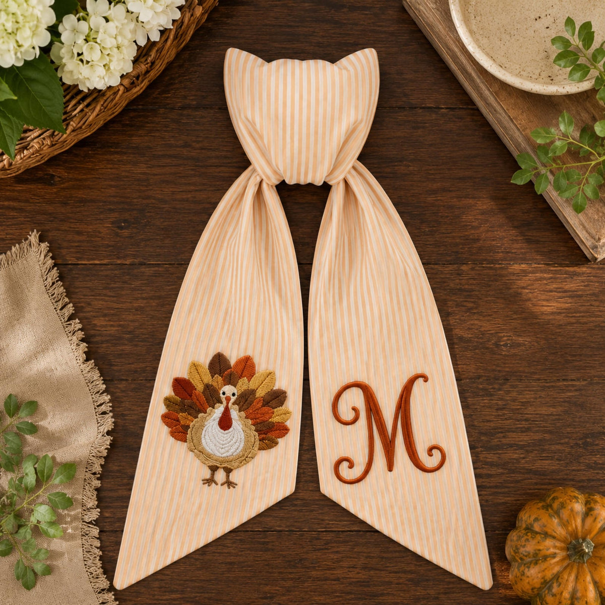 Thanksgiving Wreath Sash, Personalized Pumpkin Monogram Door Sash