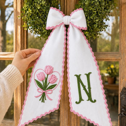 Personalized Tulip Monogram Sash, Ribbon Wreath Decor