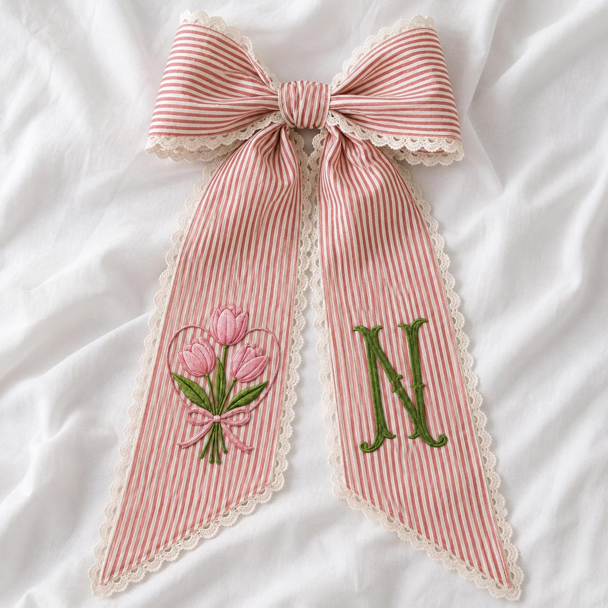 Personalized Tulip Monogram Sash, Ribbon Wreath Decor