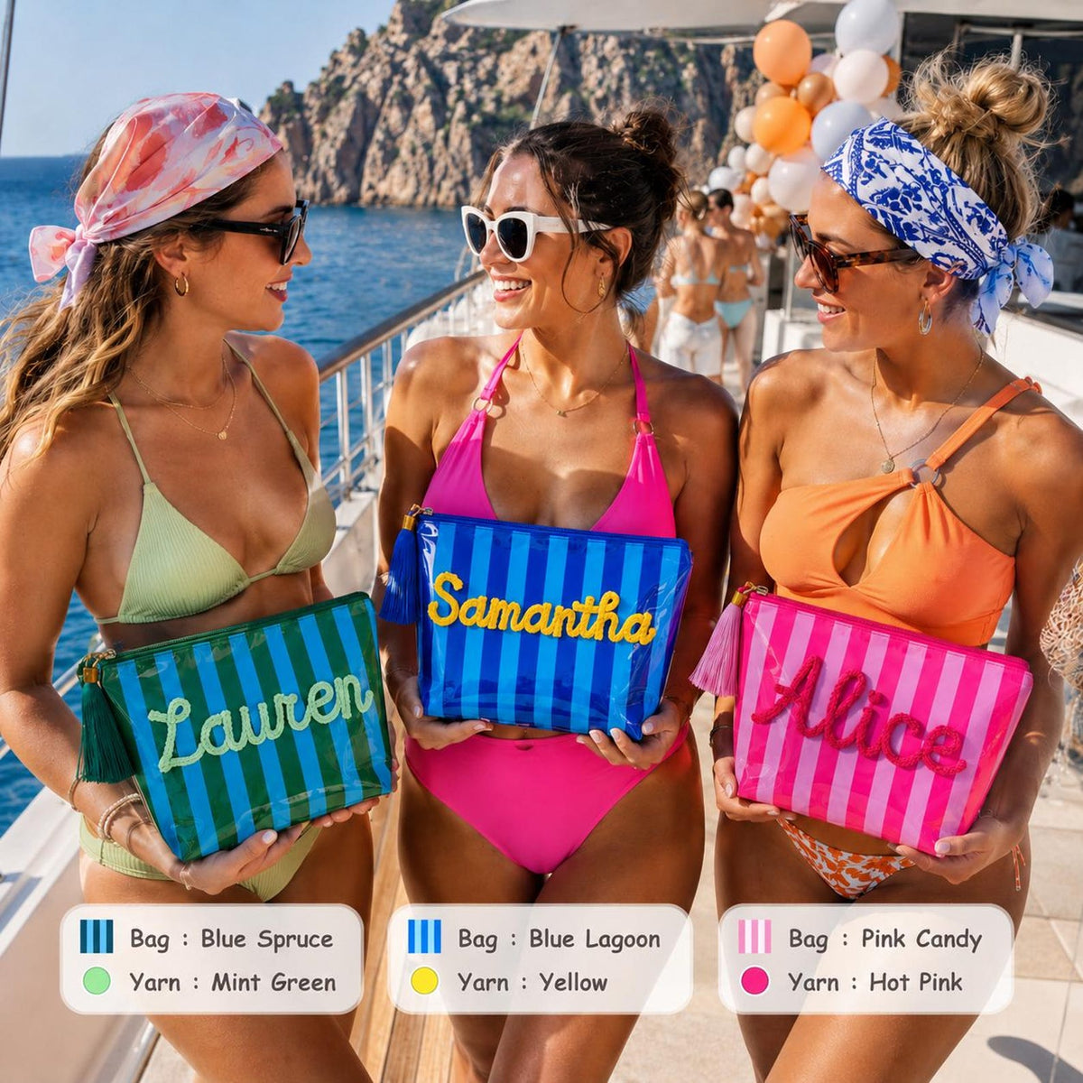 Personalized Travel Makeup Bag, Waterproof Striped Cosmetic Pouch