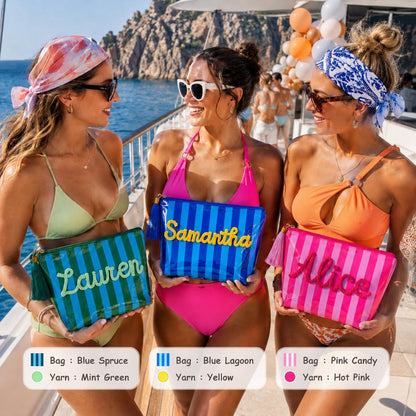 Personalized Travel Makeup Bag, Waterproof Striped Cosmetic Pouch