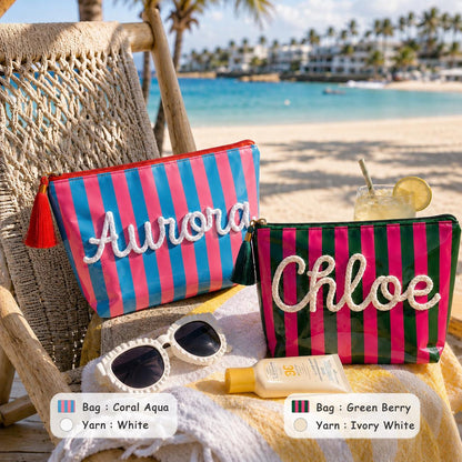 Personalized Travel Makeup Bag, Waterproof Striped Cosmetic Pouch