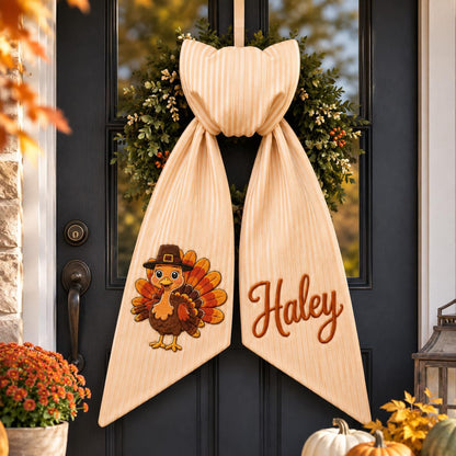 Thanksgiving Wreath Sash, Personalized Pumpkin Monogram Door Sash