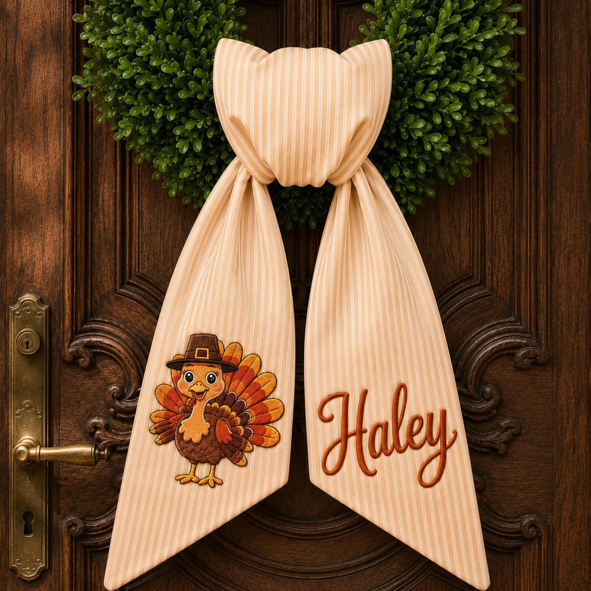 Thanksgiving Wreath Sash, Personalized Pumpkin Monogram Door Sash