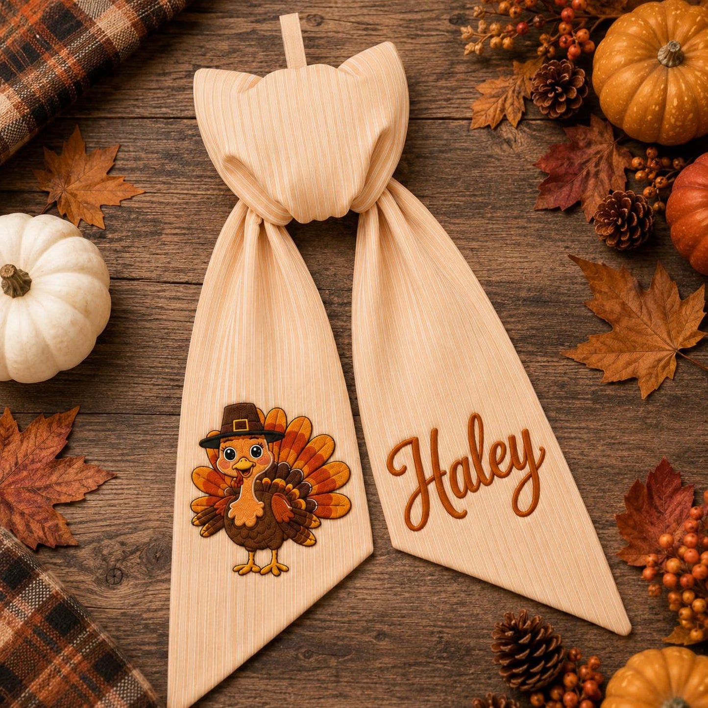 Thanksgiving Wreath Sash, Personalized Pumpkin Monogram Door Sash