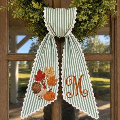 Personalized Thanksgiving Wreath Door Sash Wreath Sash, Custom Pumpkin Monogram Bow