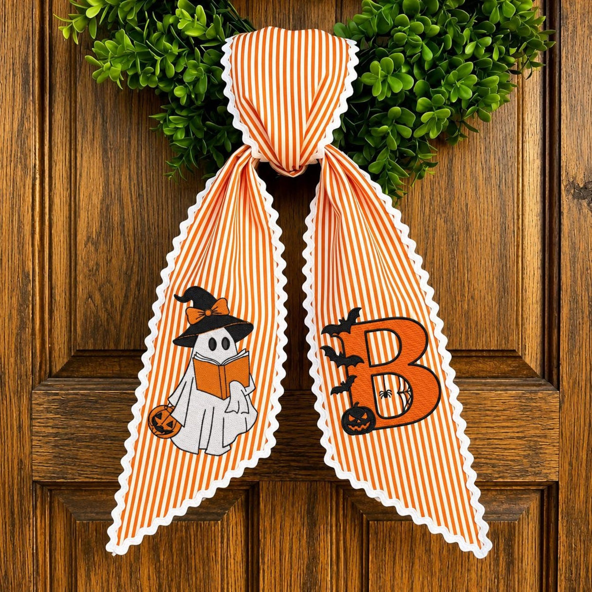 Personalized Halloween Wreath Sash, Ghost Pumpkin Door Bow