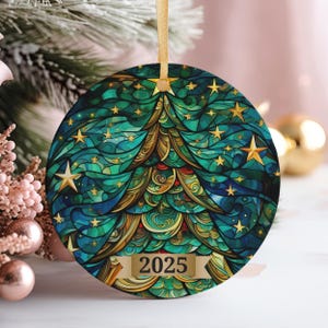 Custom  Christmas Tree Ornament 2025, Stained Glass Holiday Decoration
