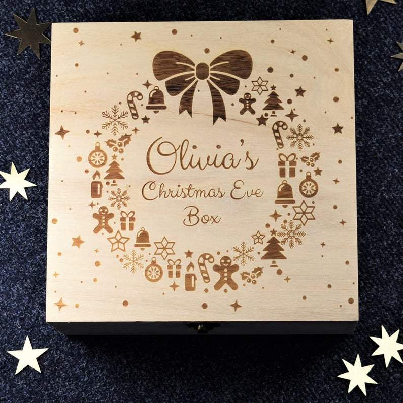 Engraved Christmas Eve Box-Wooden Christmas Box for Children