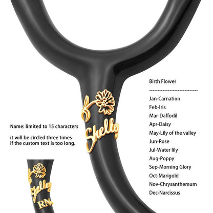 Stethoscope Personalized Name Tag with Birthflower