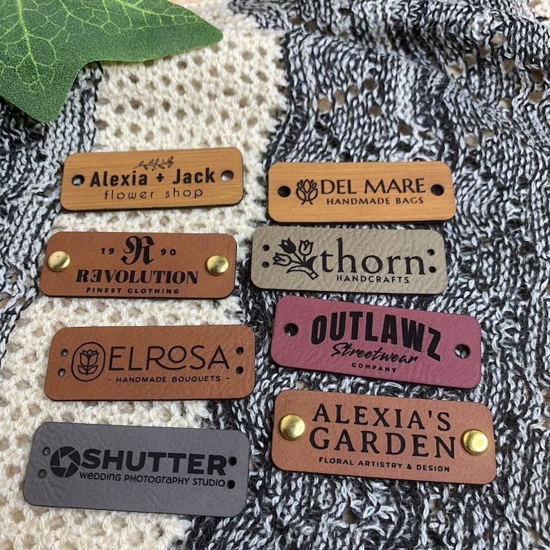 Customized 2 x 0.75 in Faux Leather Product Tags