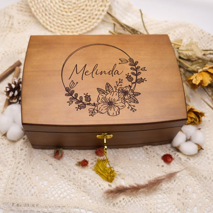 Personalized Wooden Jewelry Box, Customized Retro Jewelry Box