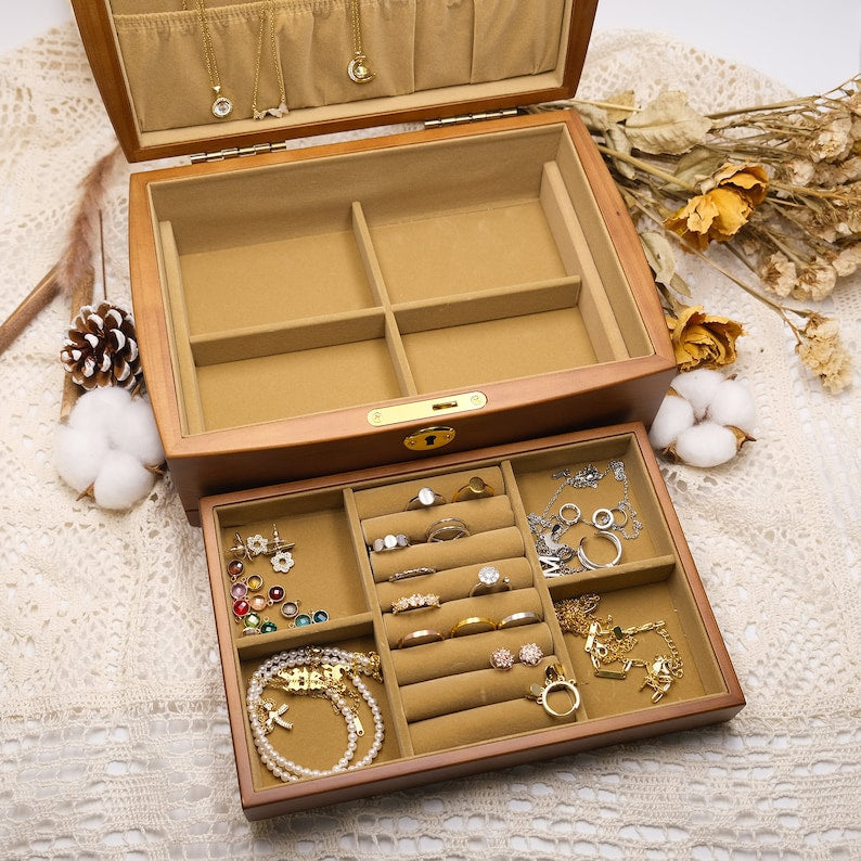 Personalized Wooden Jewelry Box, Customized Retro Jewelry Box
