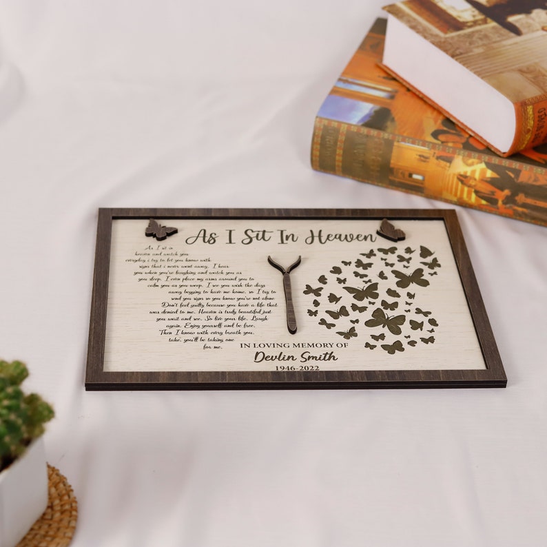 As I Sit in Heaven Wooden Memorial Wood Plaque, Mom Butterfly Memorial Gift