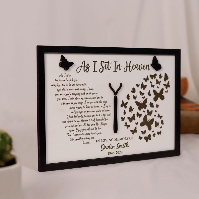 As I Sit in Heaven Wooden Memorial Wood Plaque, Mom Butterfly Memorial Gift