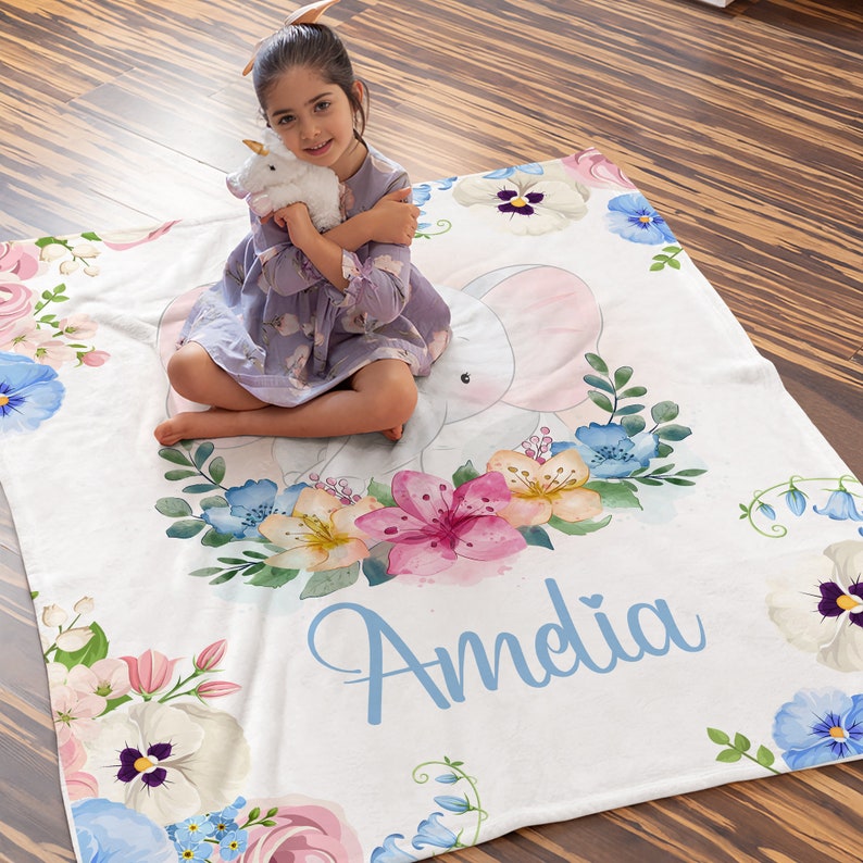 Personalized Baby Girl Blanket: Rose Flower Bunny Rabbit Easter Blanket