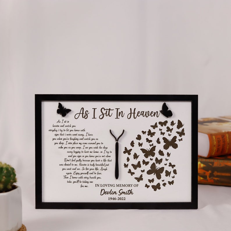 As I Sit in Heaven Wooden Memorial Wood Plaque, Mom Butterfly Memorial Gift