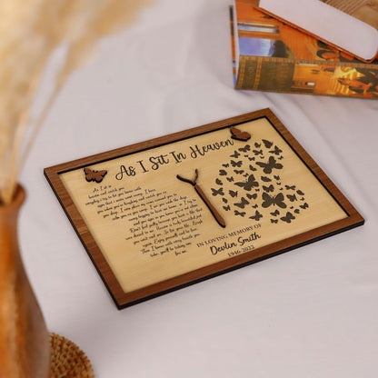 As I Sit in Heaven Wooden Memorial Wood Plaque, Mom Butterfly Memorial Gift