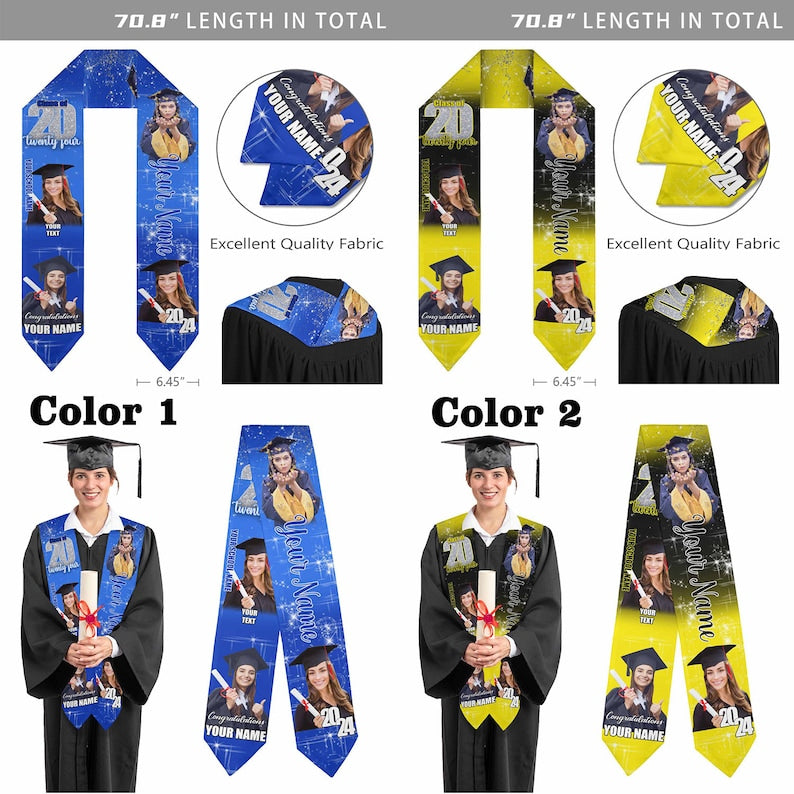 Custom Graduation Stole with photos, Your School Colors Personalized Stole