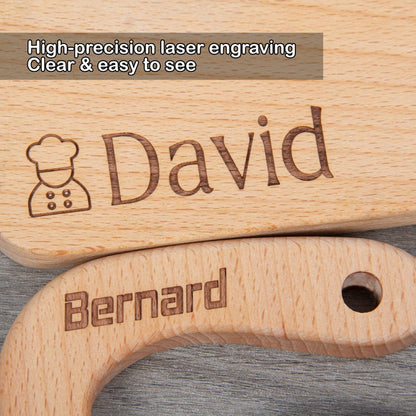 Engraved Wooden Kids Knife and Cutting Board