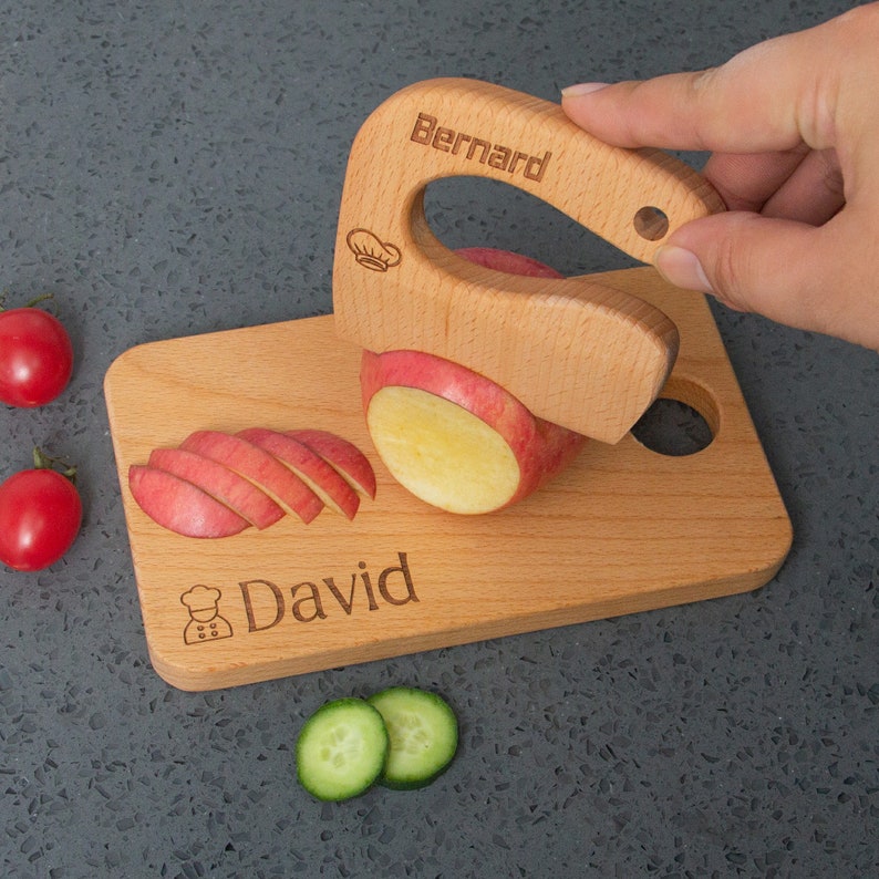 Engraved Wooden Kids Knife and Cutting Board