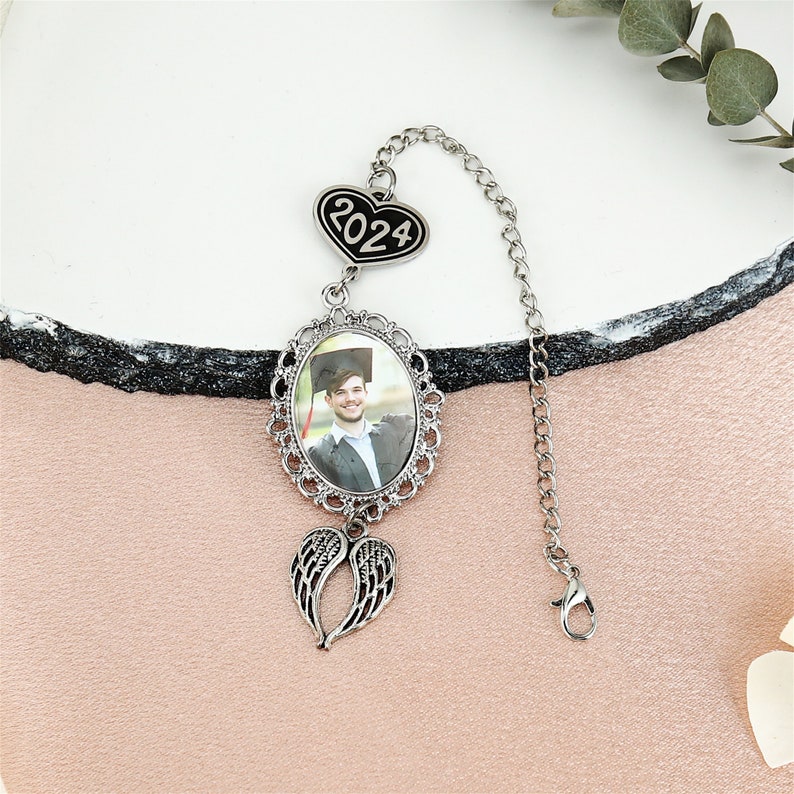 Custom Graduation Tassel Photo&Text Charm with Angel Wing