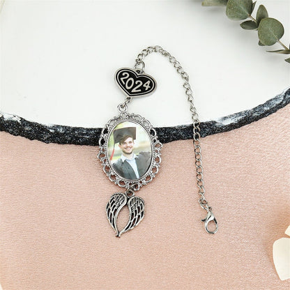 Custom Graduation Tassel Photo&Text Charm with Angel Wing