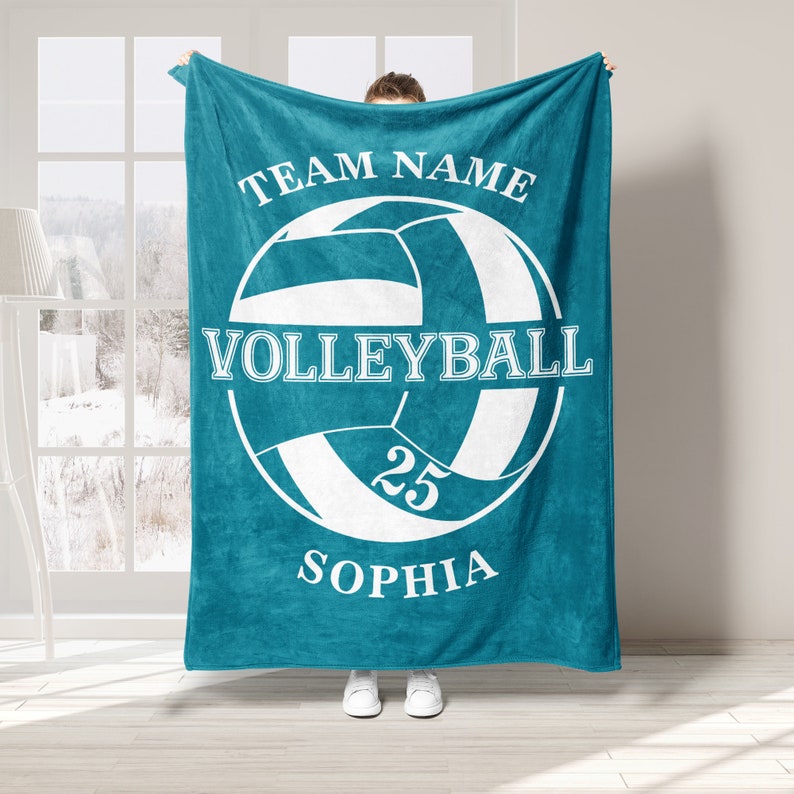 Personalized Volleyball Blanket, Custom Name Number Soft Cozy Sherpa Fleece Throw Blankets