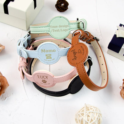 Personalized Leather Anti-lost AirTag Dog Collar,Leather Dog Collar