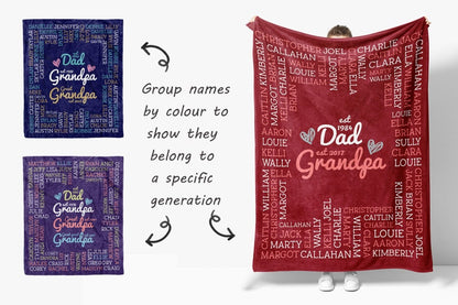 Personalized Minky Grandpa Blanket, Custom Kids' and Grandkids' Names