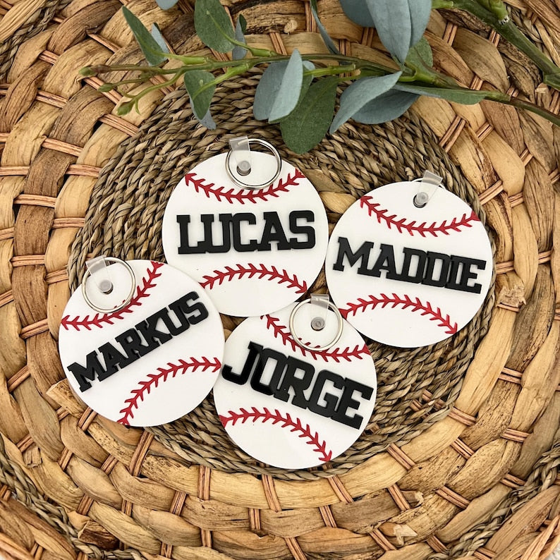 Baseball Bag Name Tag, Personalized Baseball Keychain