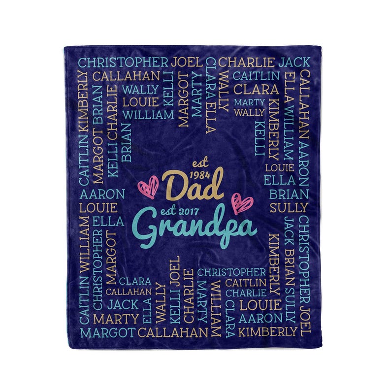 Personalized Minky Grandpa Blanket, Custom Kids' and Grandkids' Names