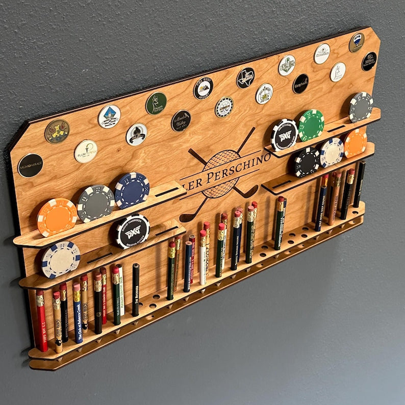 Personalized Golf Ball Marker and Pencil Display