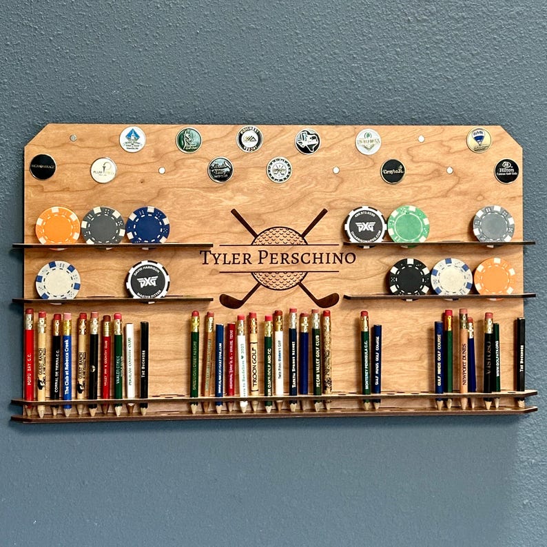Personalized Golf Ball Marker and Pencil Display