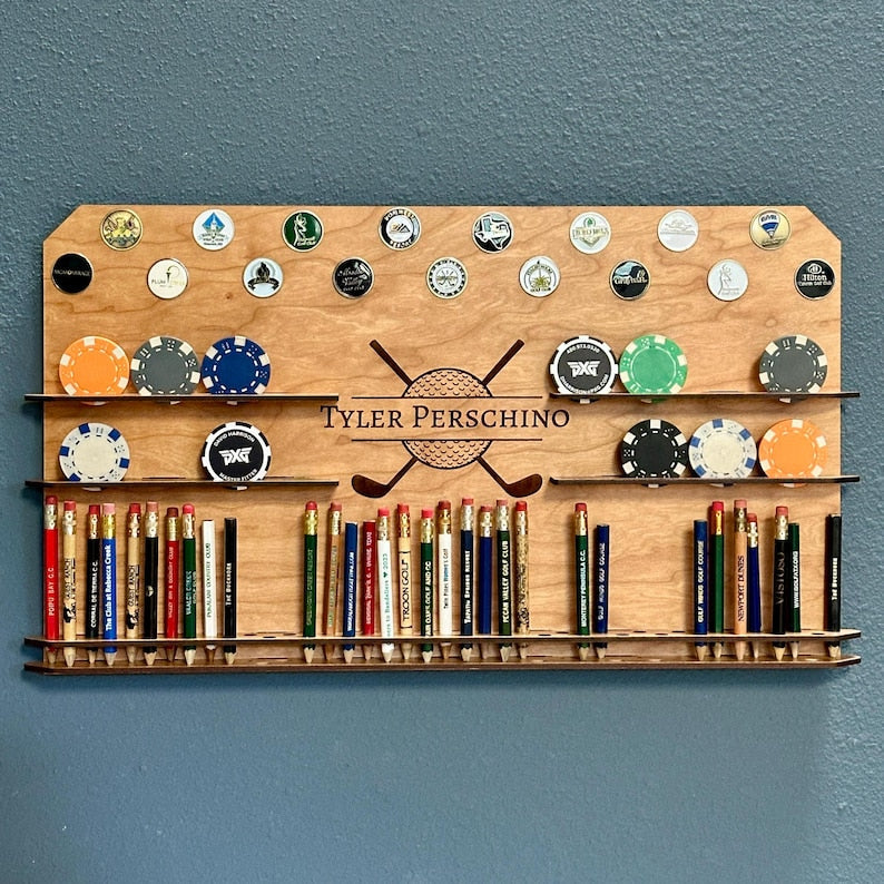 Personalized Golf Ball Marker and Pencil Display