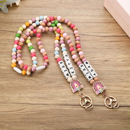Personalized Teacher ID Lanyard,Custom Rainbow Teacher Lanyard Beaded