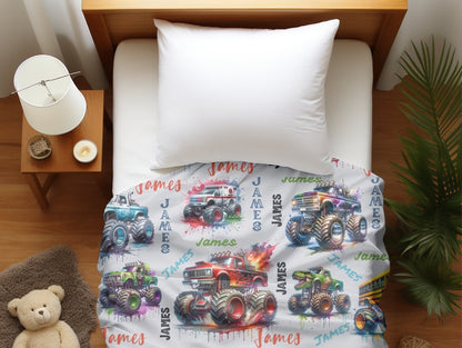 Personalized Monster Truck Blanket, Custom Boys' Name Throw
