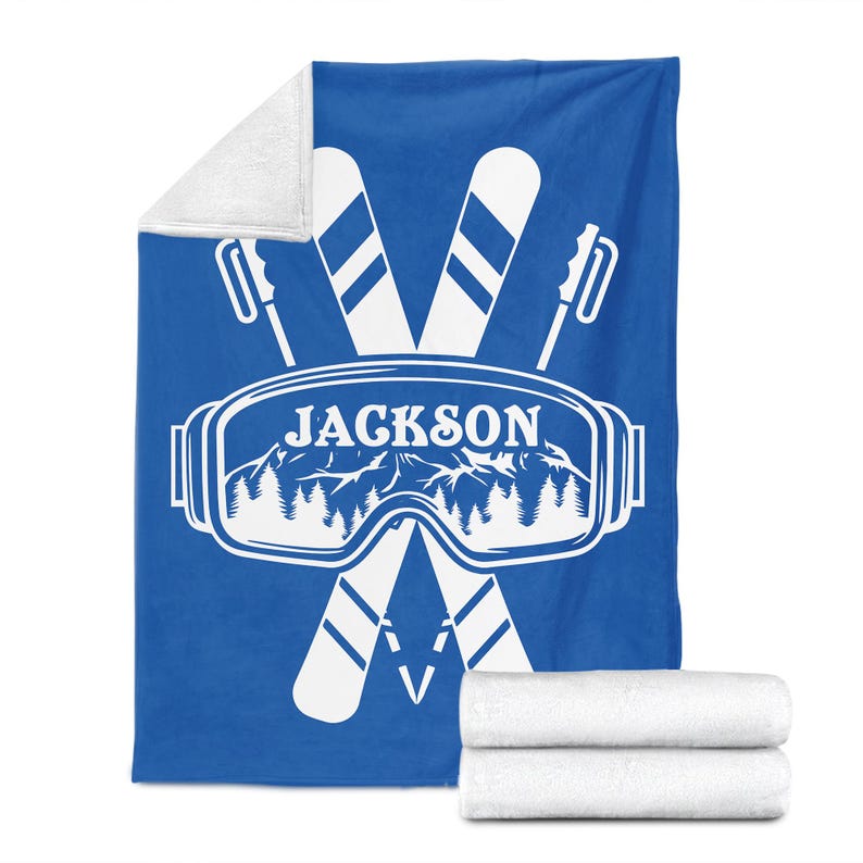 Personalized Skiing Blanket, Custom Name Soft Cozy Sherpa Fleece Throw Blankets